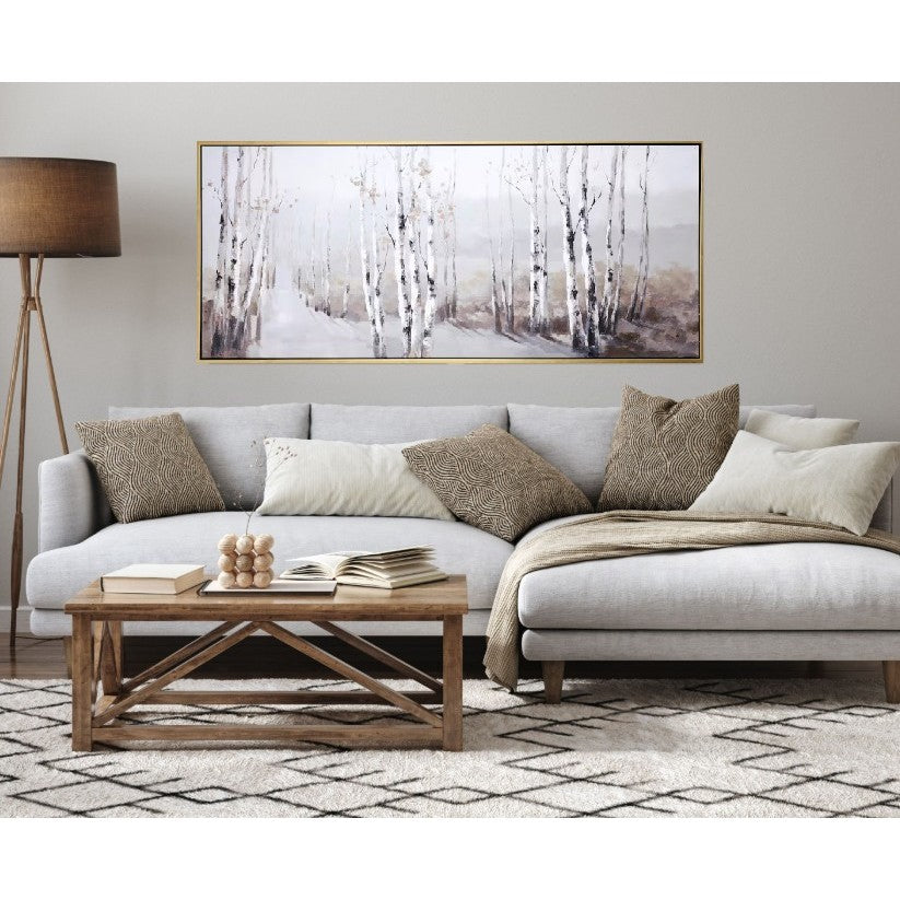 Snowy Birch Trees Hand Embellished Framed Canvas 72"W x 32"H