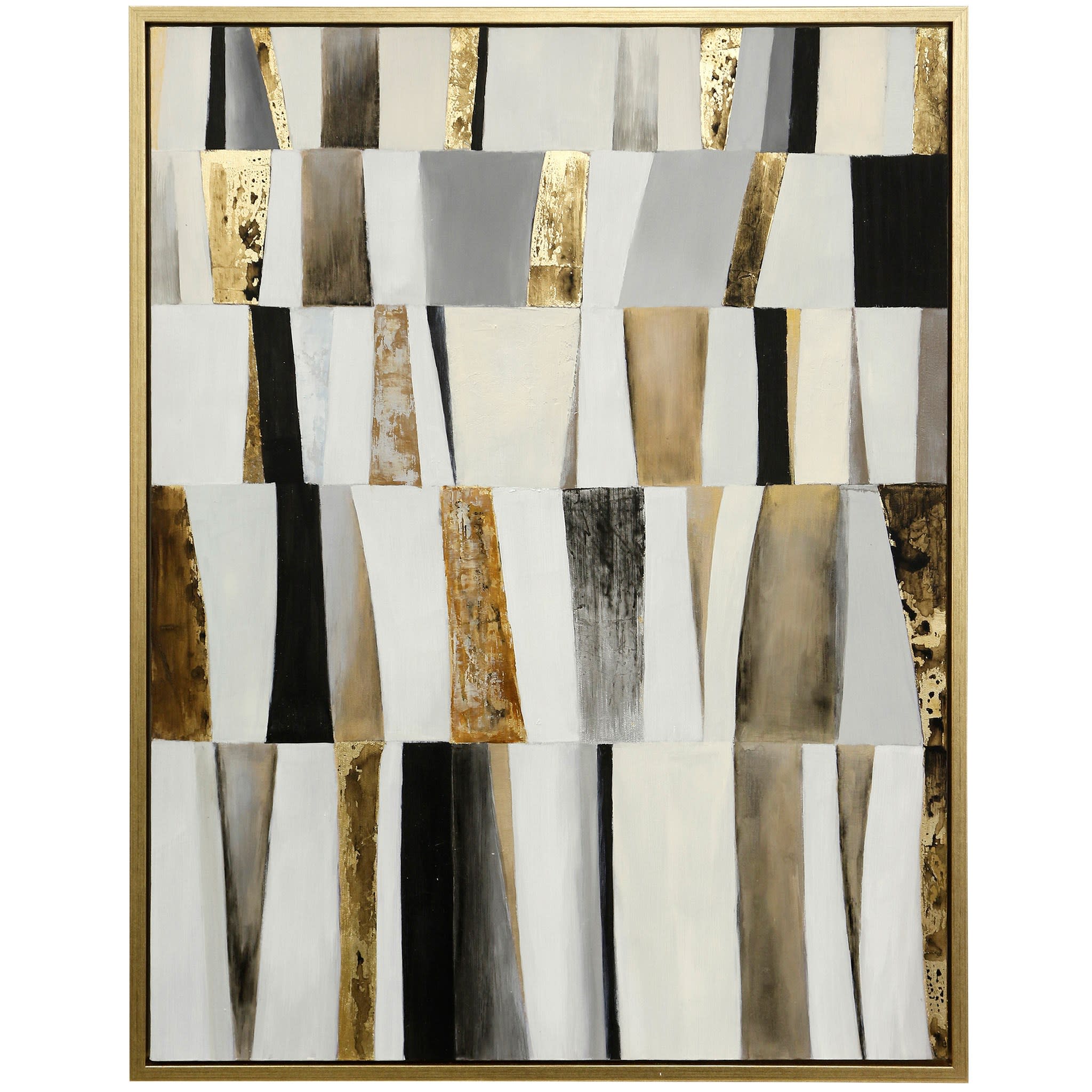 Black, White, and Gold Rectangle Abstract Hand Painted Canvas Art 32"W x 42"H