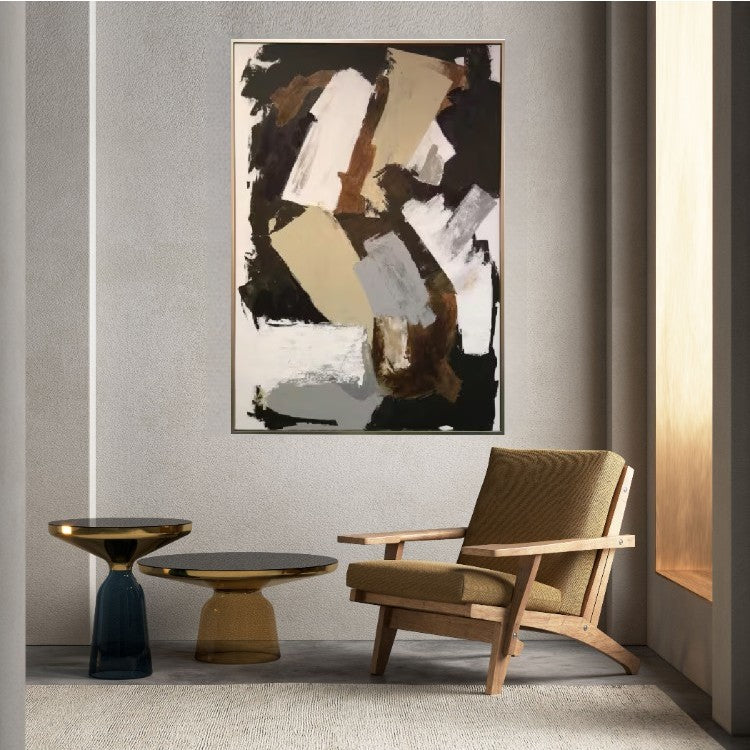 Black, Brown, and Grey Abstract Hand Painted Canvas Art 48"W x 72"H