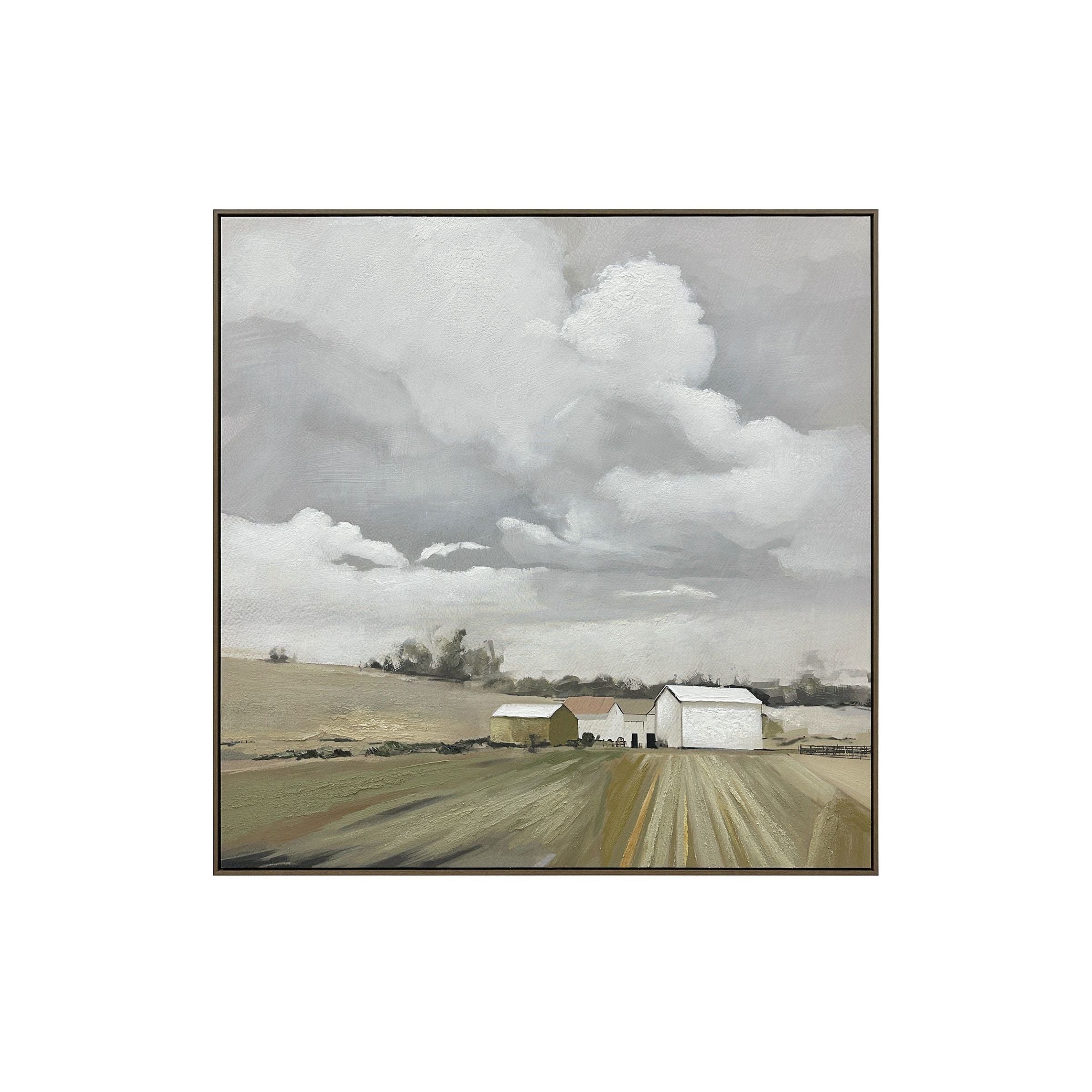 Green Countryside Hand Painted Framed Canvas 43"W x 43"H