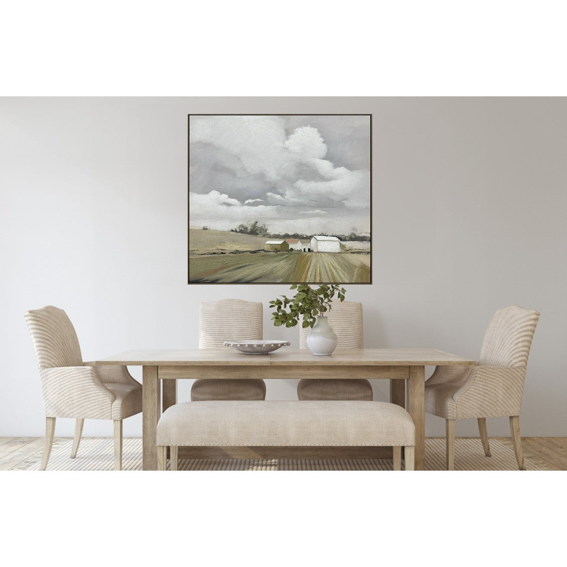 Green Countryside Hand Painted Framed Canvas 43"W x 43"H