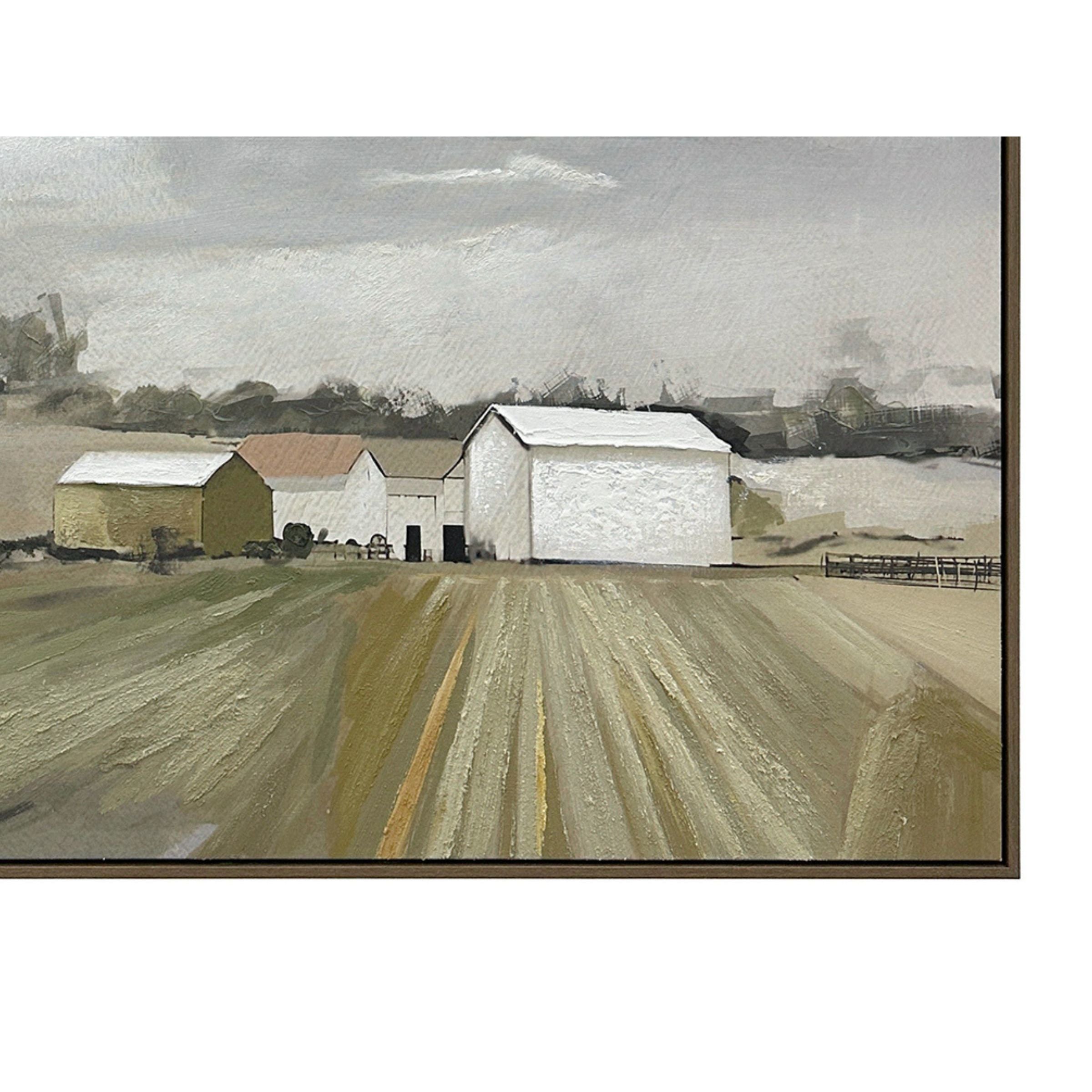 Green Countryside Hand Painted Framed Canvas 43"W x 43"H