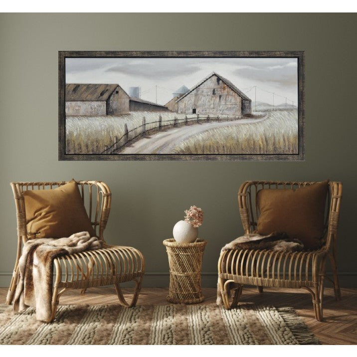 Old Farm Road Hand Painted Framed Canvas 71"W x 32"H