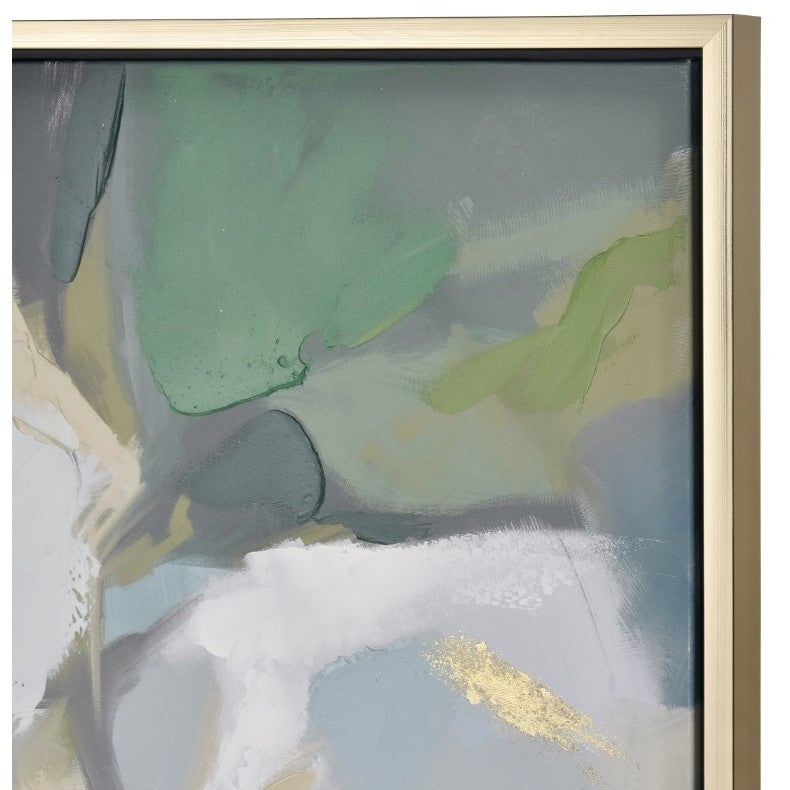 Green and Gold Abstract Framed Art 39"W x 39"H