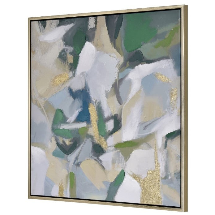 Green and Gold Abstract Framed Art 39"W x 39"H