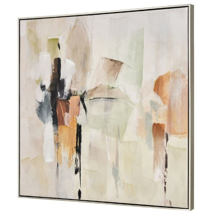 Ochre, Tan, and Green Abstract Framed Art 32.5"W x 32.5"H