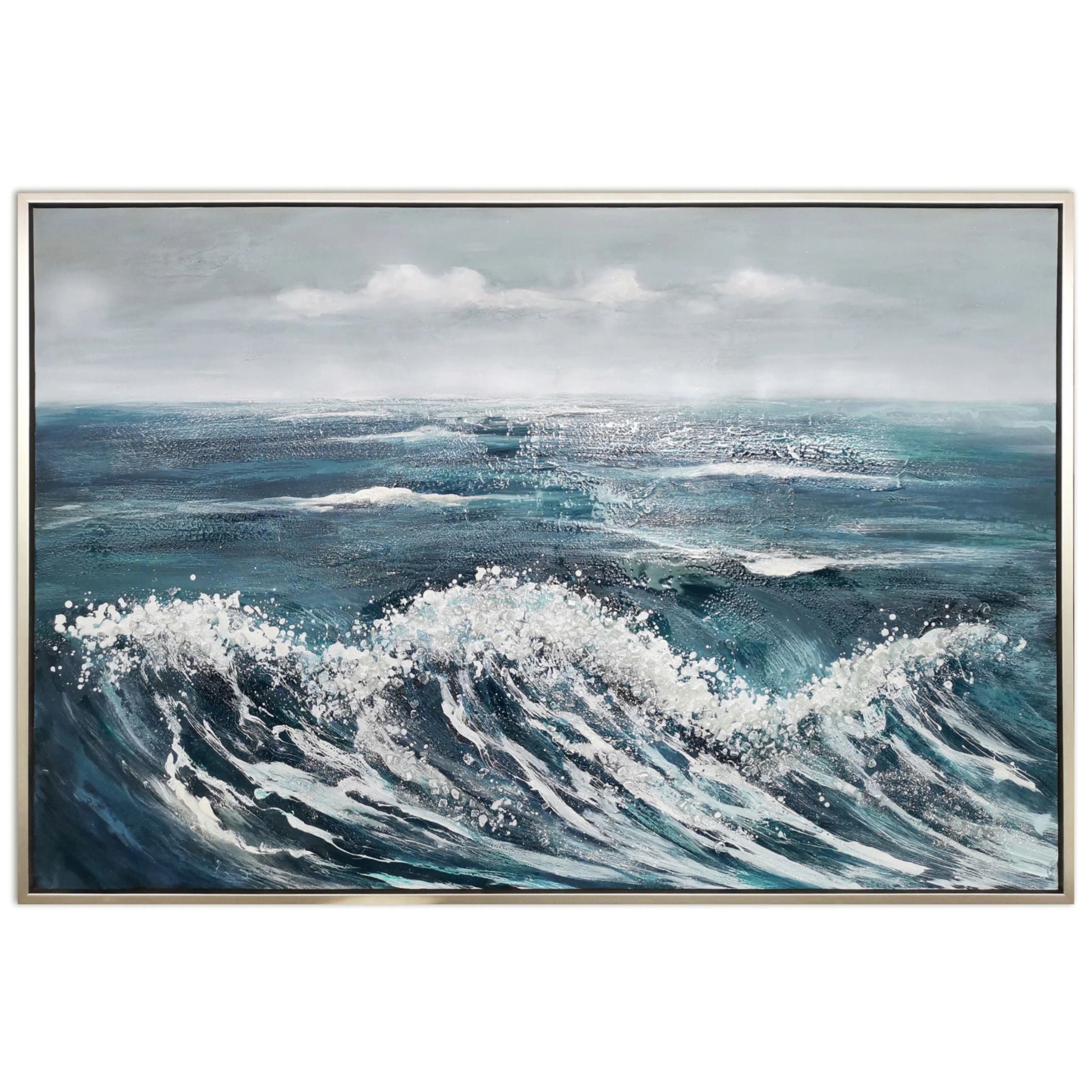 Blue Waves Hand Embellished Framed Canvas Art 62"W x 42"H