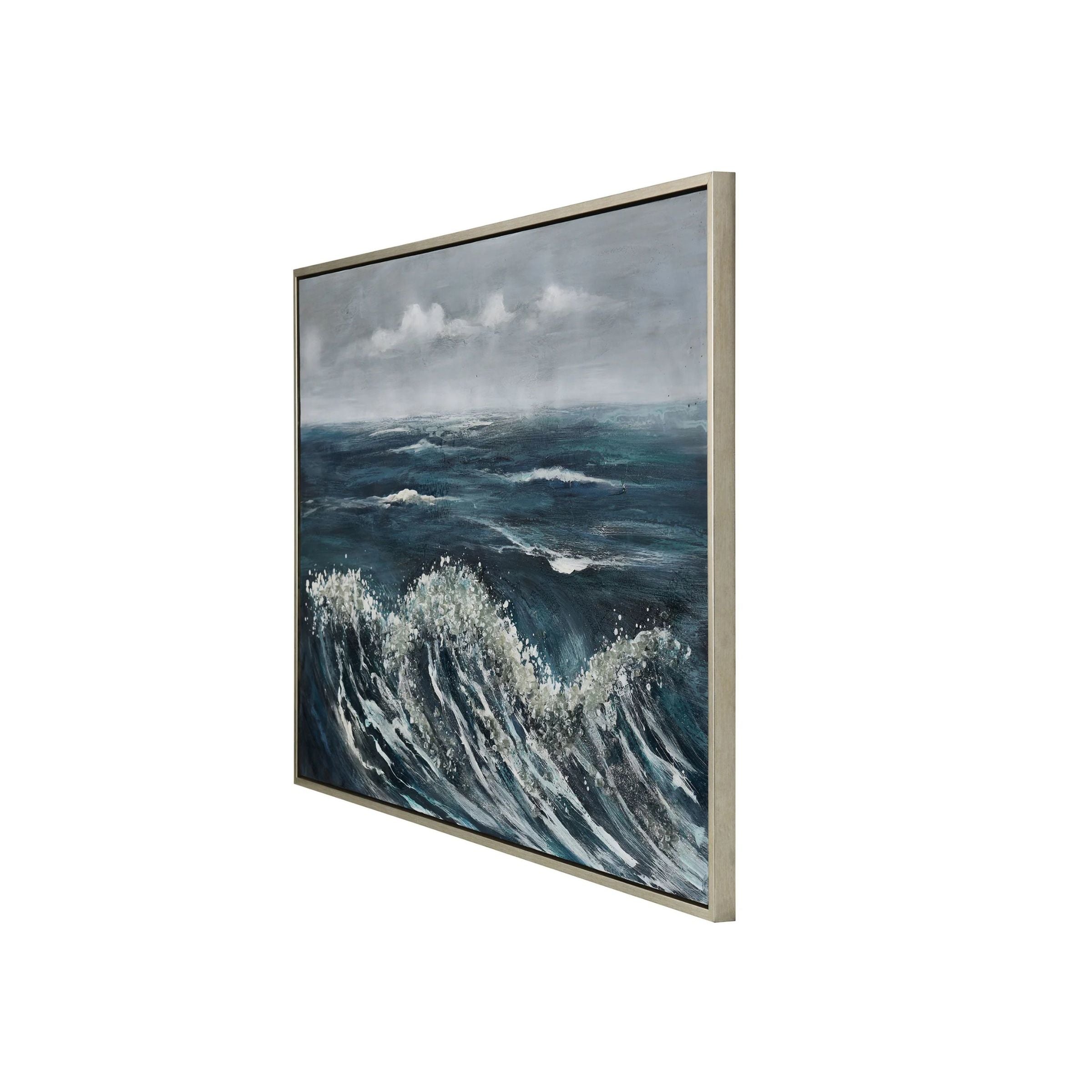 Blue Waves Hand Embellished Framed Canvas Art 62"W x 42"H
