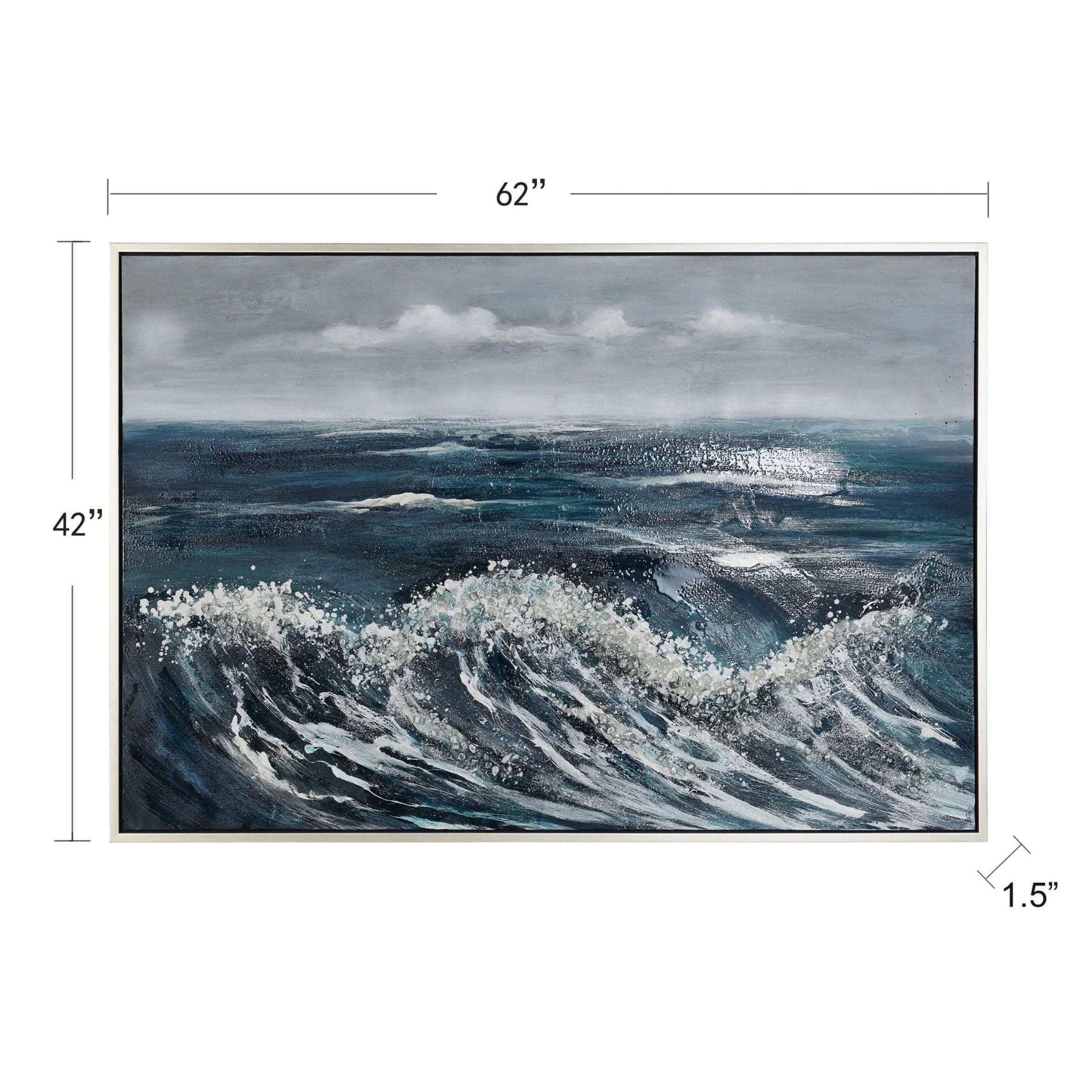 Blue Waves Hand Embellished Framed Canvas Art 62"W x 42"H