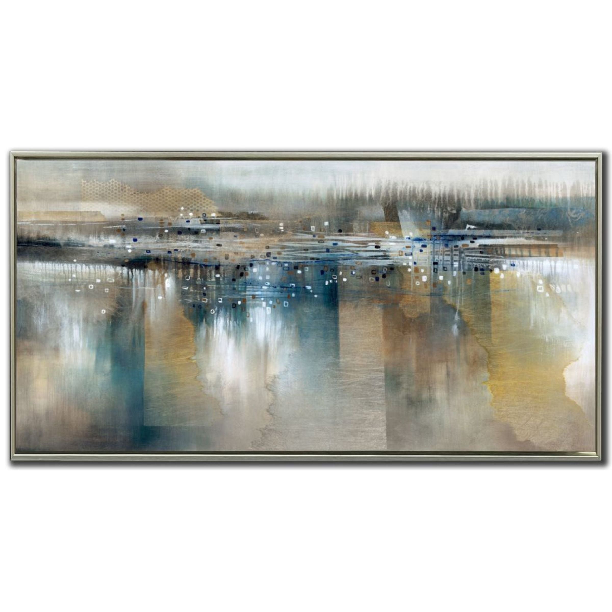 Blue and Yellow Abstract Coast Hand Embellished Framed Canvas 60"W x 30"H