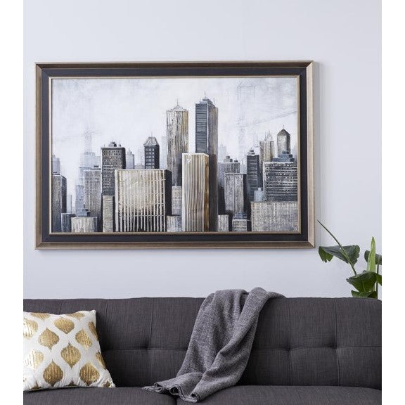 Skyline Hand Painted Framed Canvas Art 60"W x 40"H