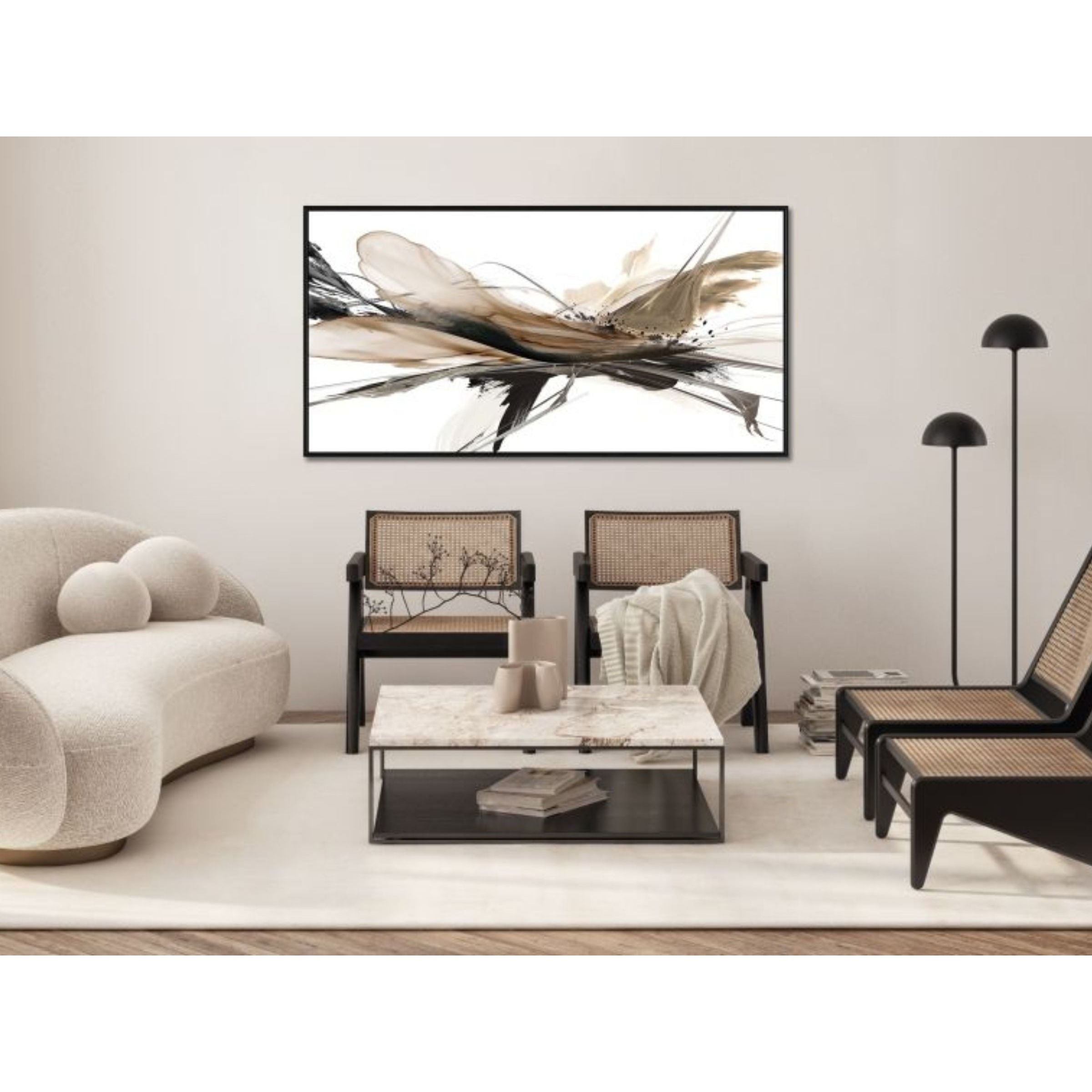Black and Brown Abstract Hand Embellished Framed Canvas 56"W x 28"H