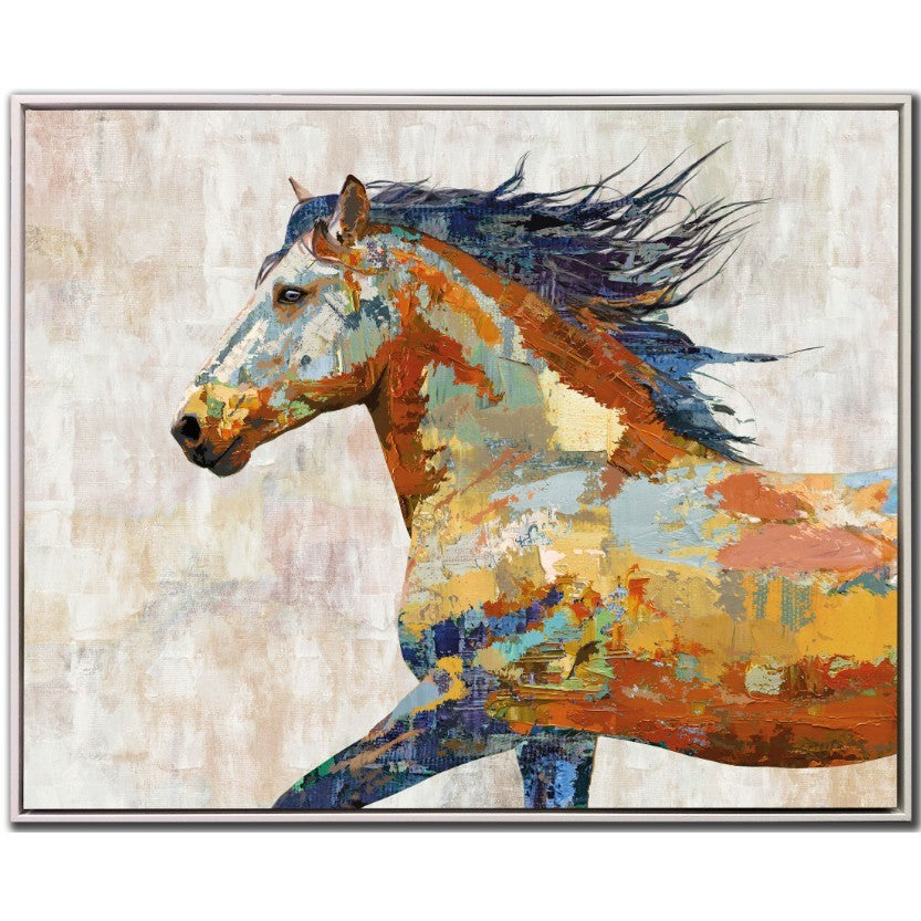 Multi Horse Hand Embellished Framed Canvas 50"W x 40"H