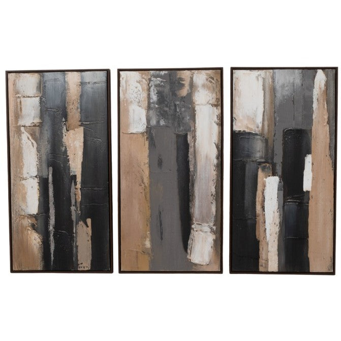 Set of 3 Black, Brown, and Grey Abstract Hand Painted Wall Art 20"W x 40"H