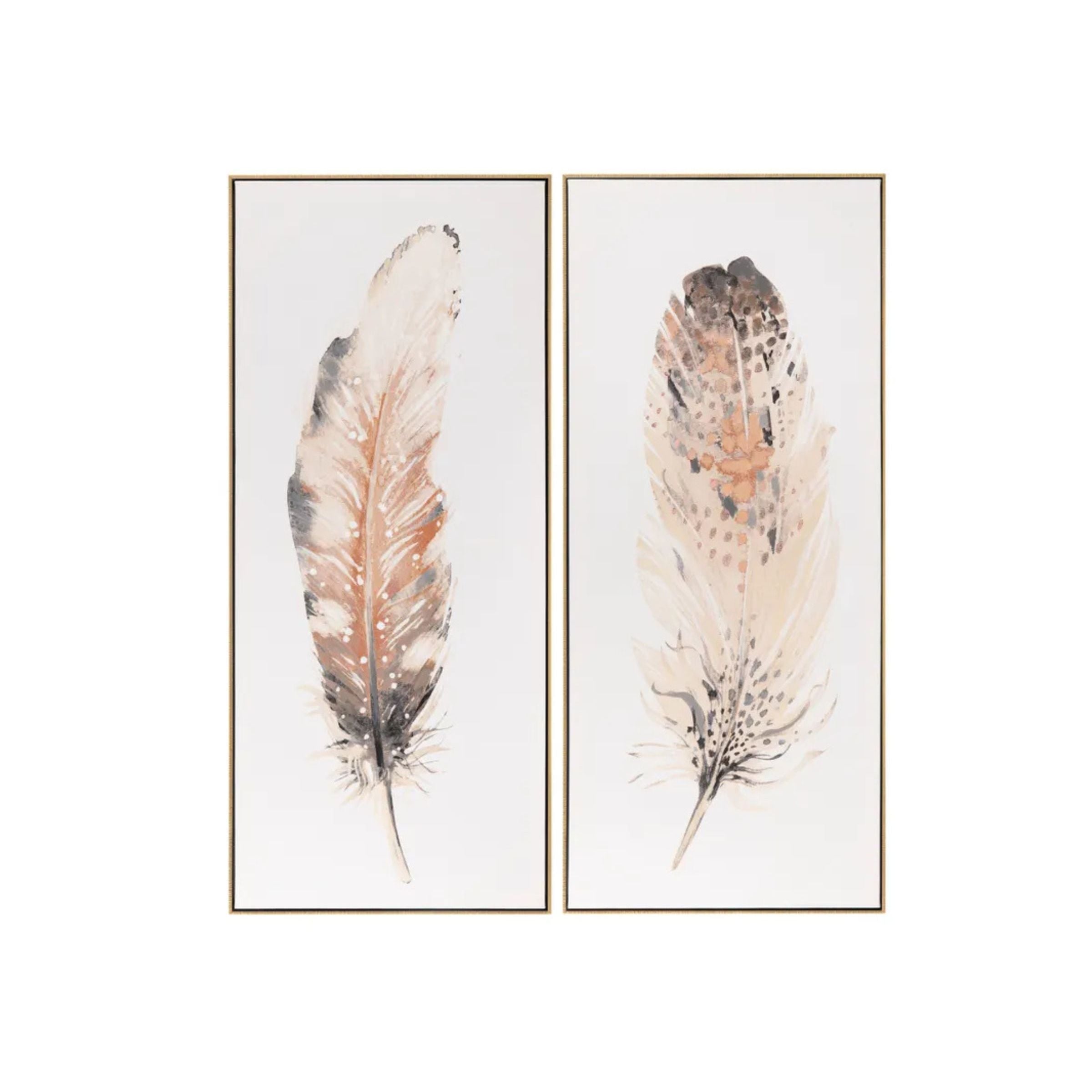 Set of 2 Black and Natural Feathers Framed Canvas Art 24"W x 54"H