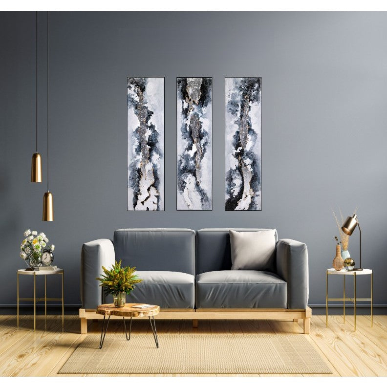 Set of 3 Blue, Silver, and Gold Framed Paintings 23"W x 86"H