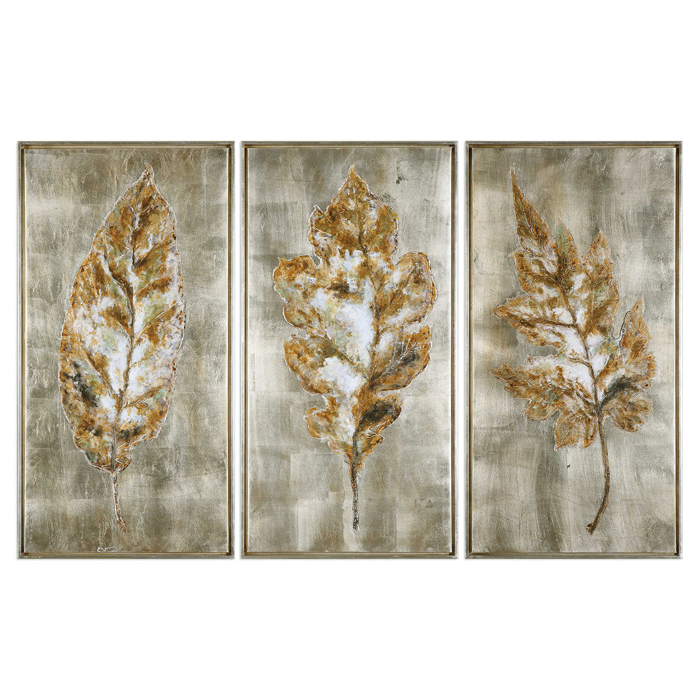 Set of 3 Champagne and Silver Leaves Wall Decor 21"W x 41"H