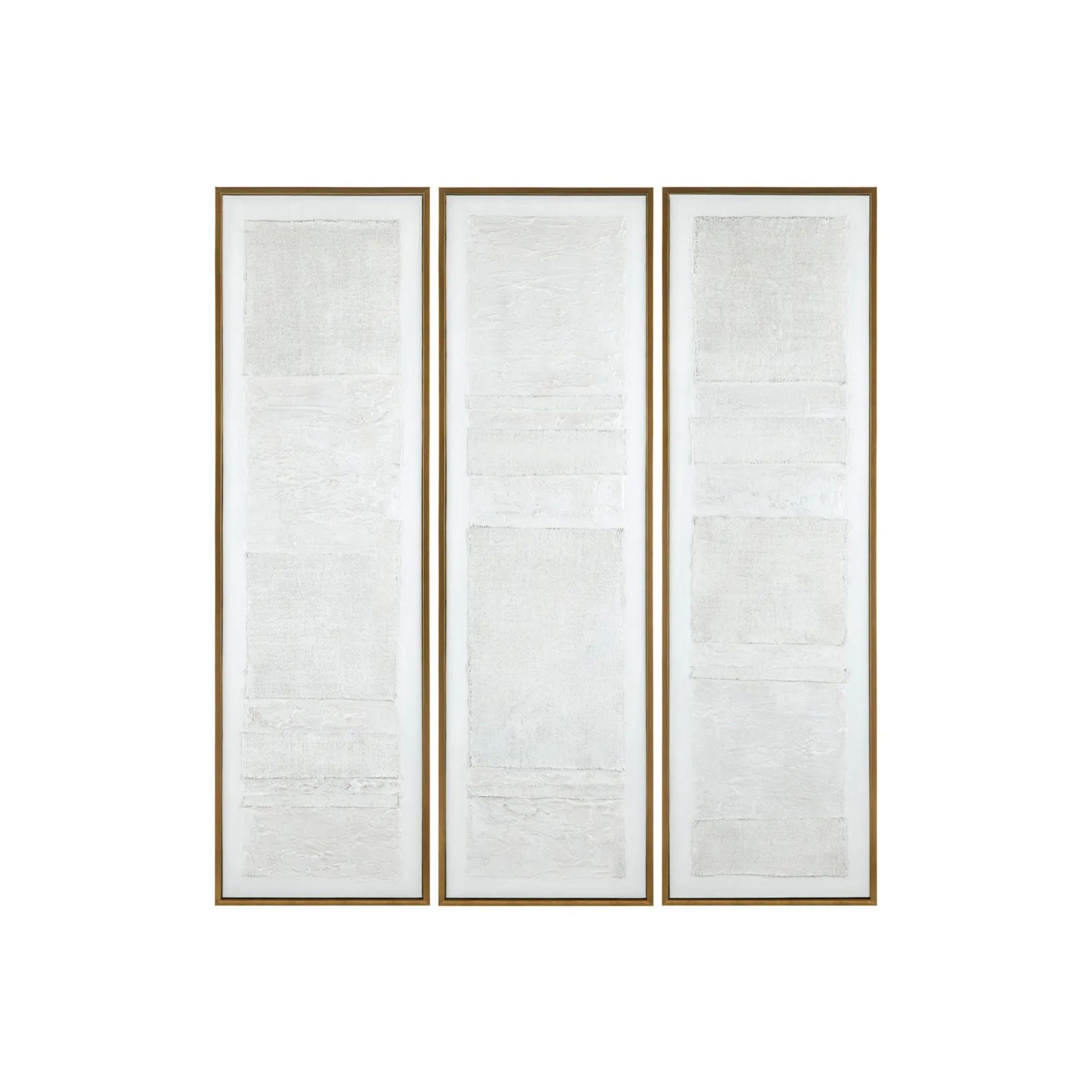 Set of 3 White Hand Painted Canvas Art 21.5"W x 71.5"H