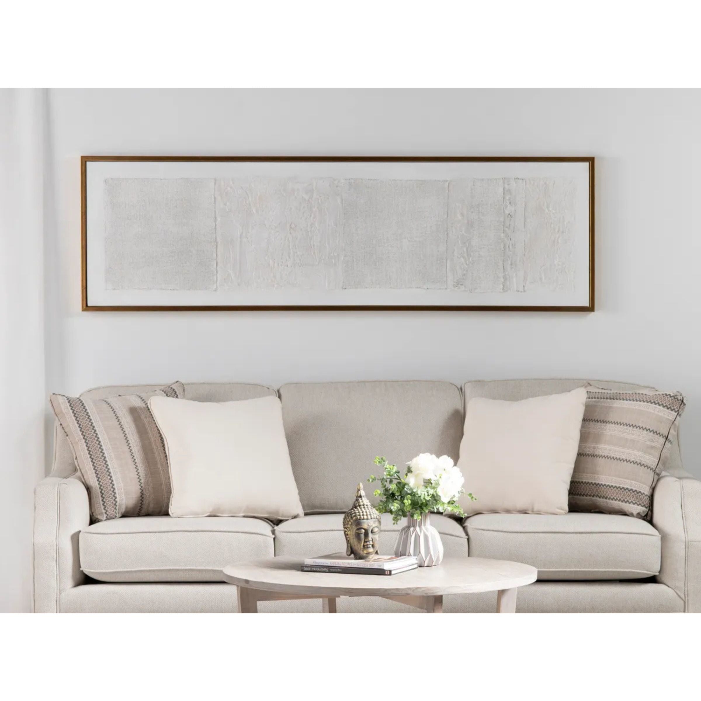 Set of 3 White Hand Painted Canvas Art 21.5"W x 71.5"H