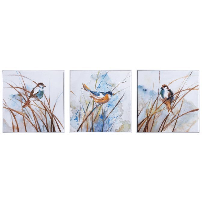Set of 3 Birds Canvas Paintings 20"W x 20"H
