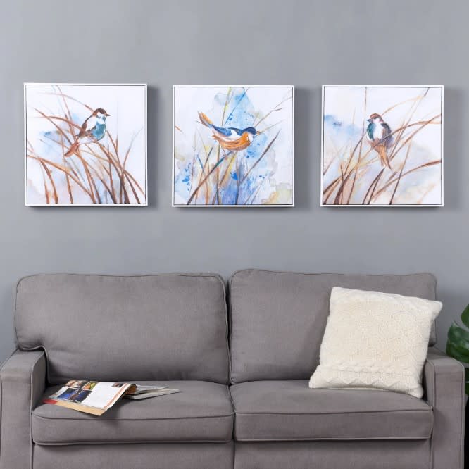 Set of 3 Birds Canvas Paintings 20"W x 20"H