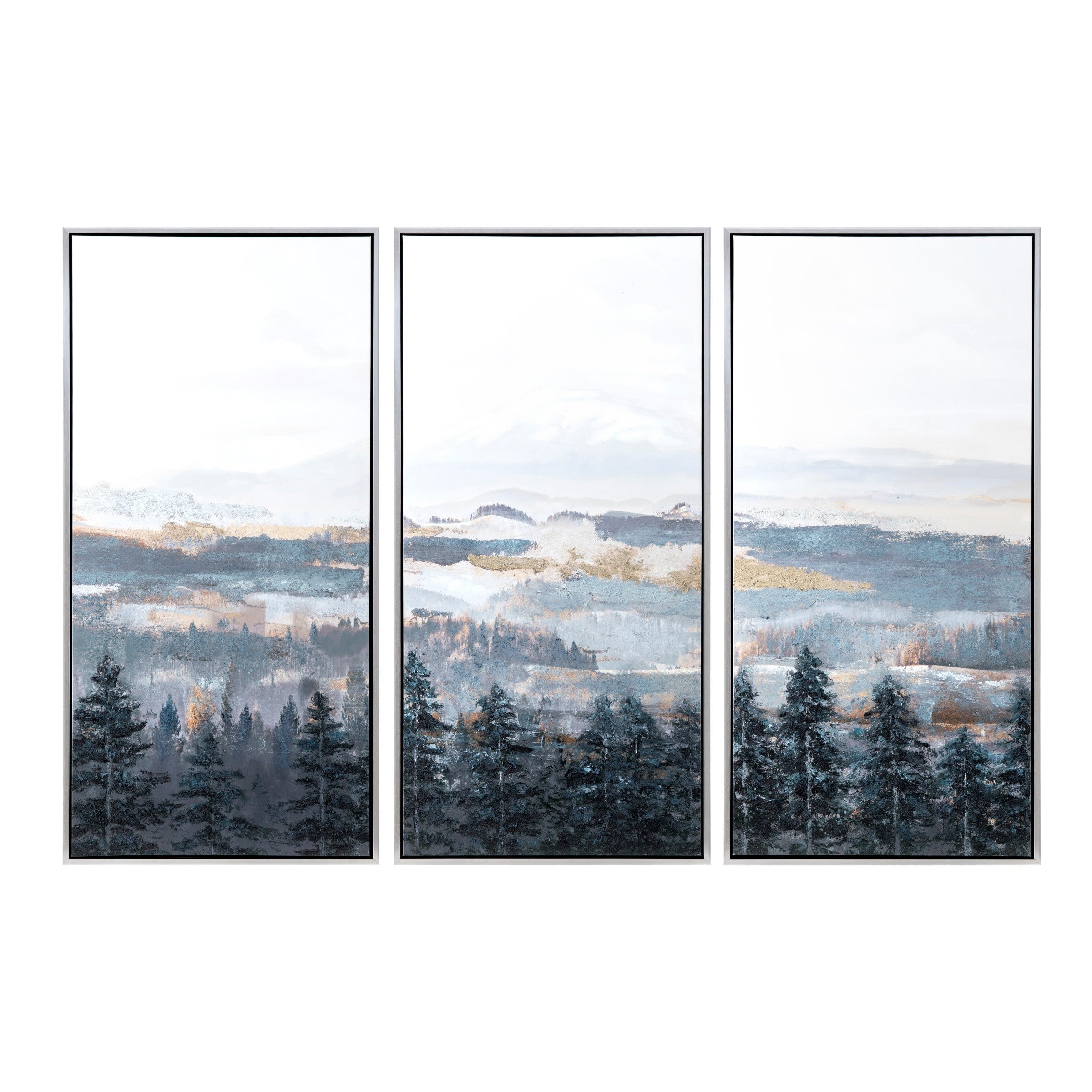 Set of 3 Mountain Treeline Framed Canvas 29"W x 59"H