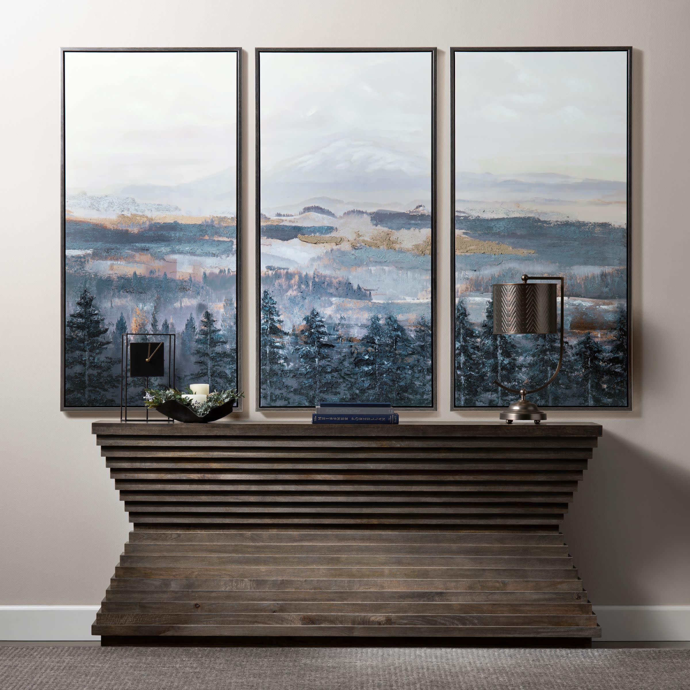 Set of 3 Mountain Treeline Framed Canvas 29"W x 59"H