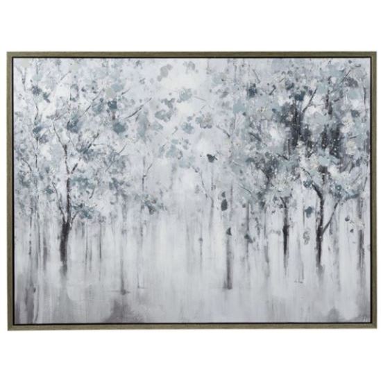 Blue, Grey, and White Misty Forest Trees Framed Wall Art 47"W x 37"H