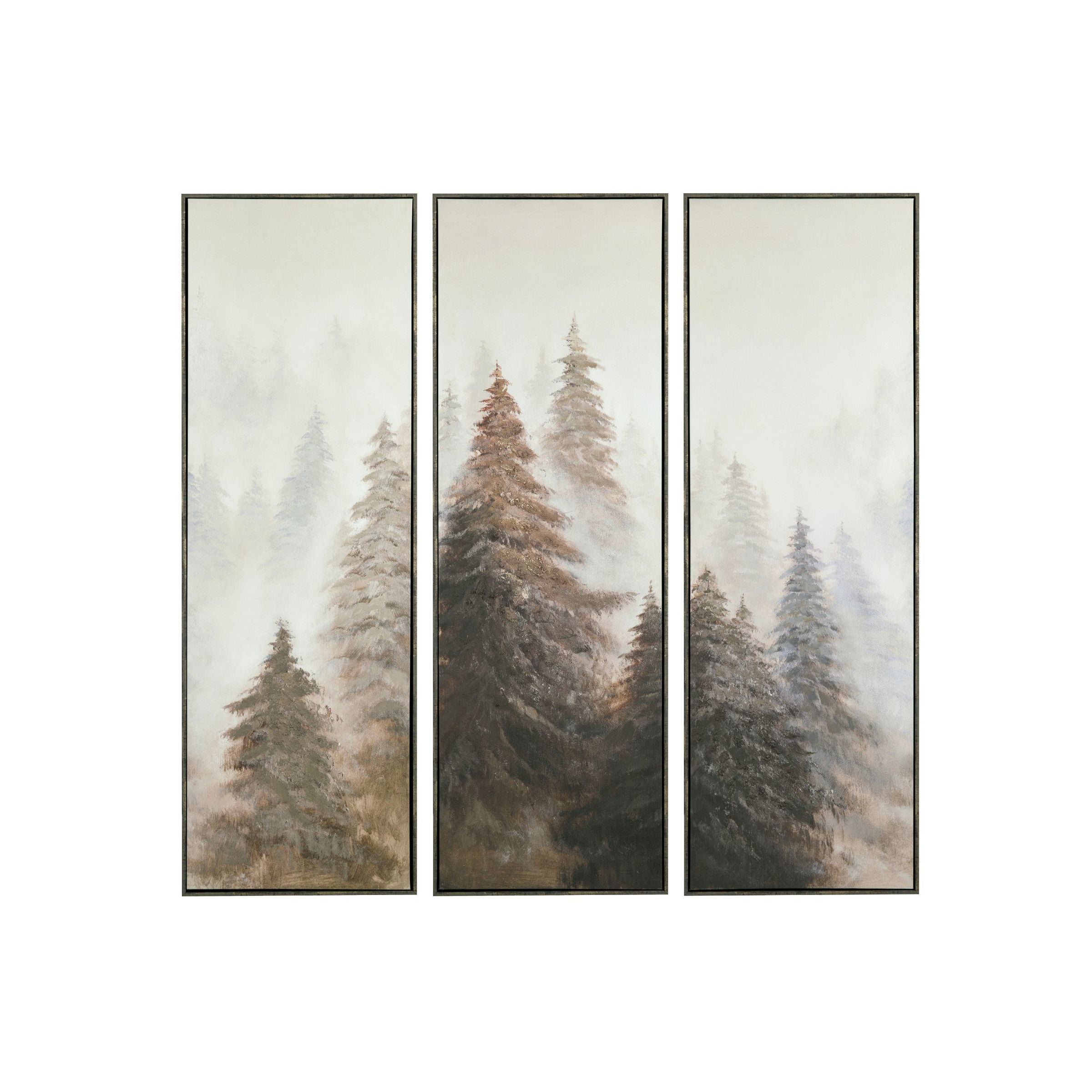 Set of 3 Brown Foggy Forest Hand Painted Art 20"W x 59"H