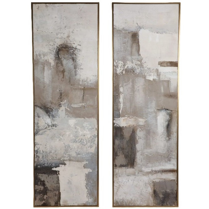 Set of 2 Tan and Brown Abstract Hand Painted Wall Art 22"W x 70"H
