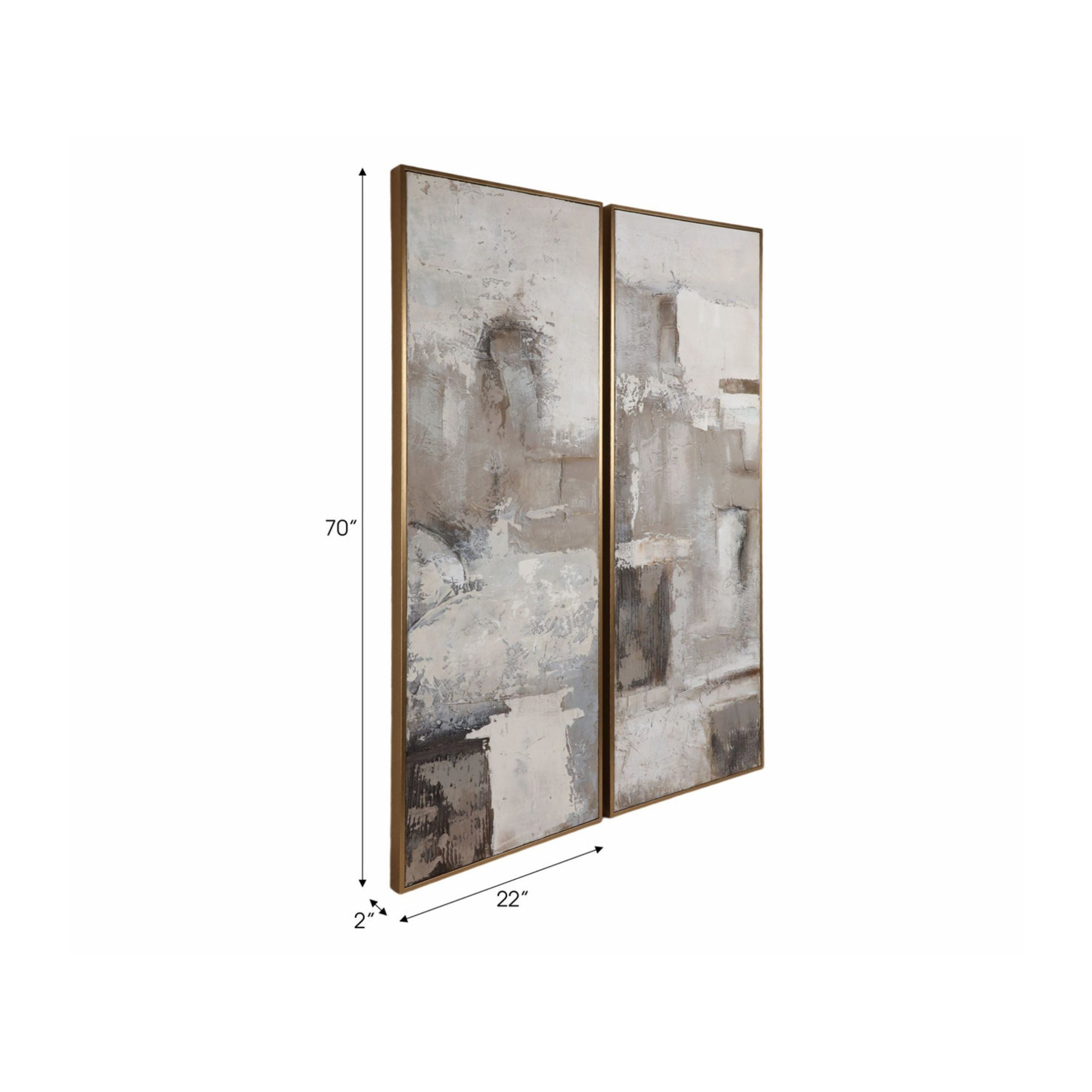 Set of 2 Tan and Brown Abstract Hand Painted Wall Art 22"W x 70"H