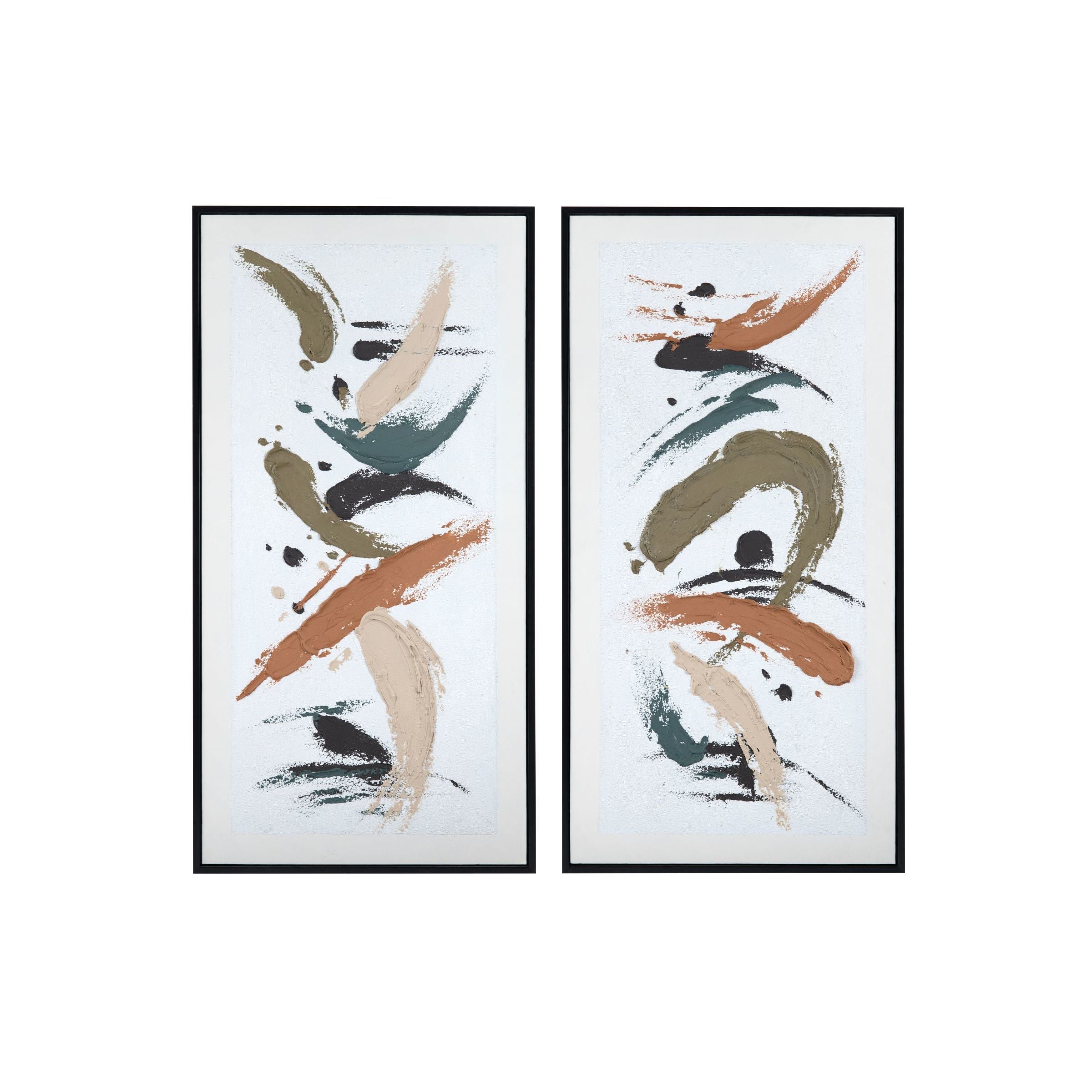 Set of 2 Multi Strokes Framed Paintings 31.5"W x 61.5"H