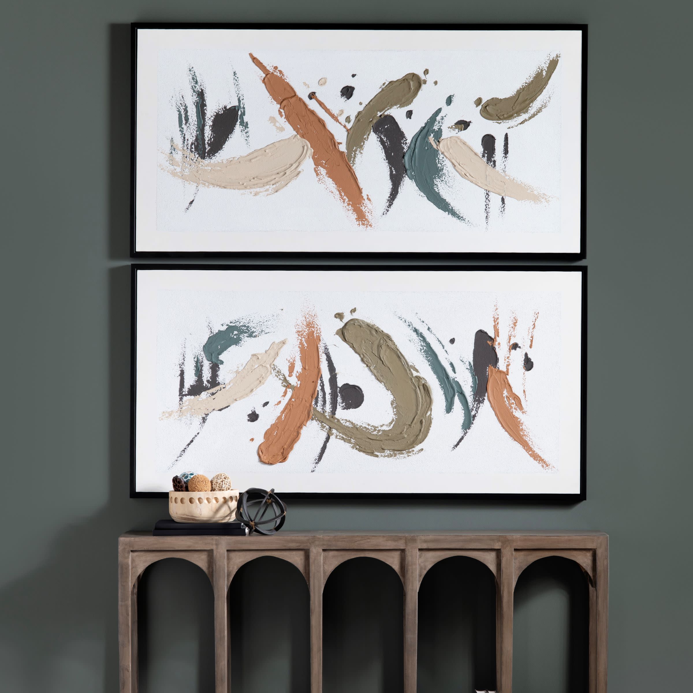 Set of 2 Multi Strokes Framed Paintings 31.5"W x 61.5"H