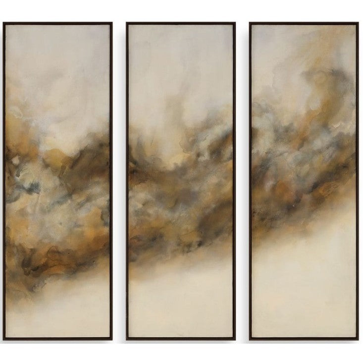 Set of 3 Black and Caramel Abstract Hand-painted Framed Canvas 21"W x 61"H