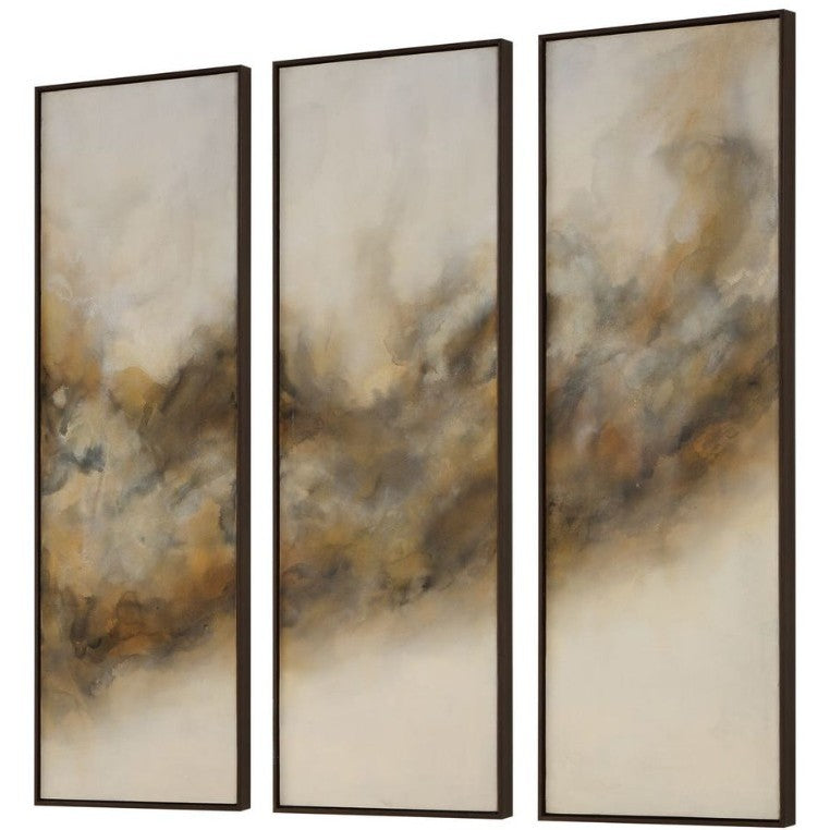 Set of 3 Black and Caramel Abstract Hand-painted Framed Canvas 21"W x 61"H