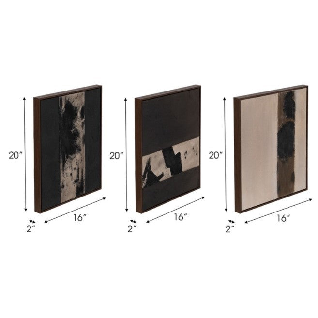 Set of 6 Charcoal and Tan Abstract Hand Painted Art 17"W x 20"H