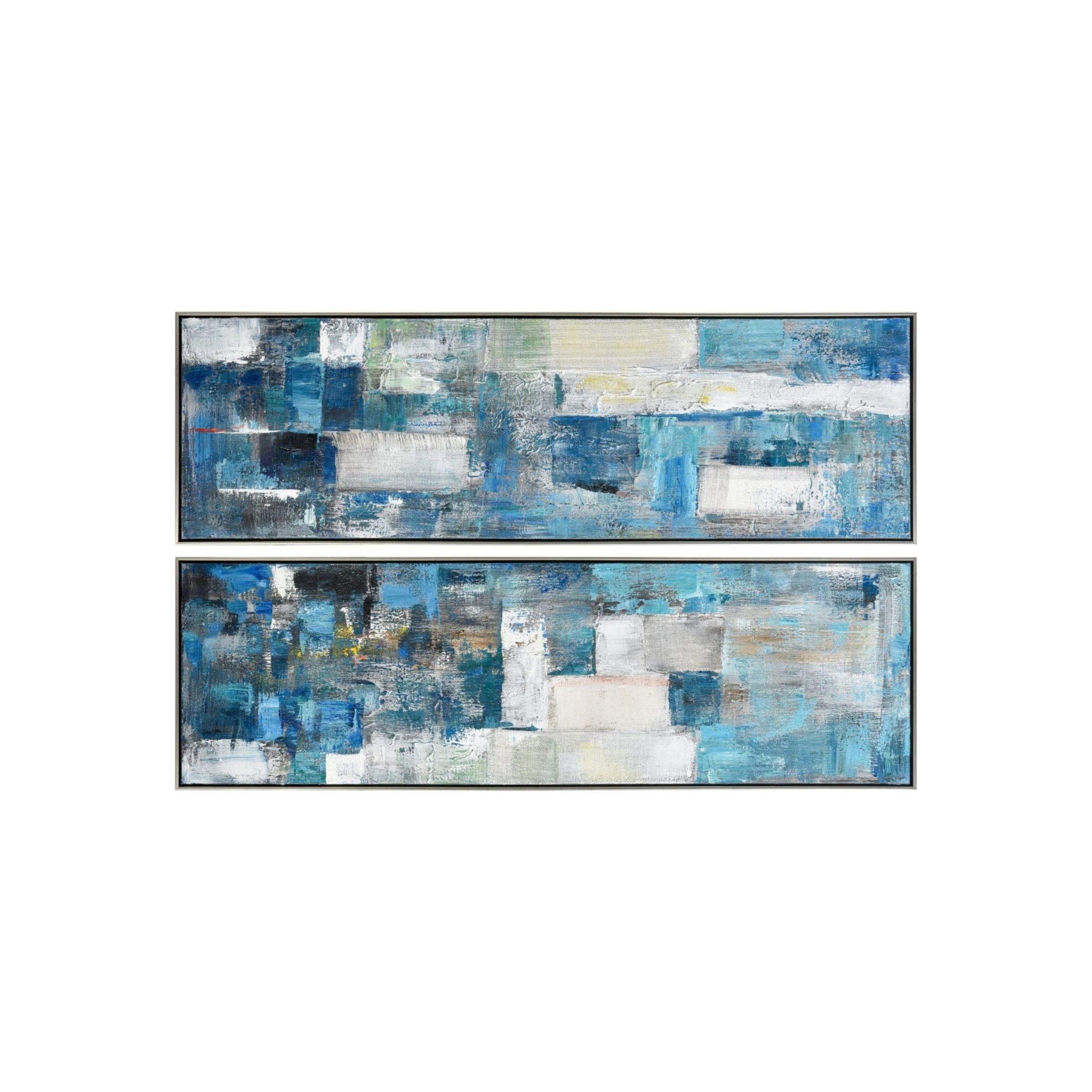Set of 2 Blue Abstract Framed Art 61"W x 19"H