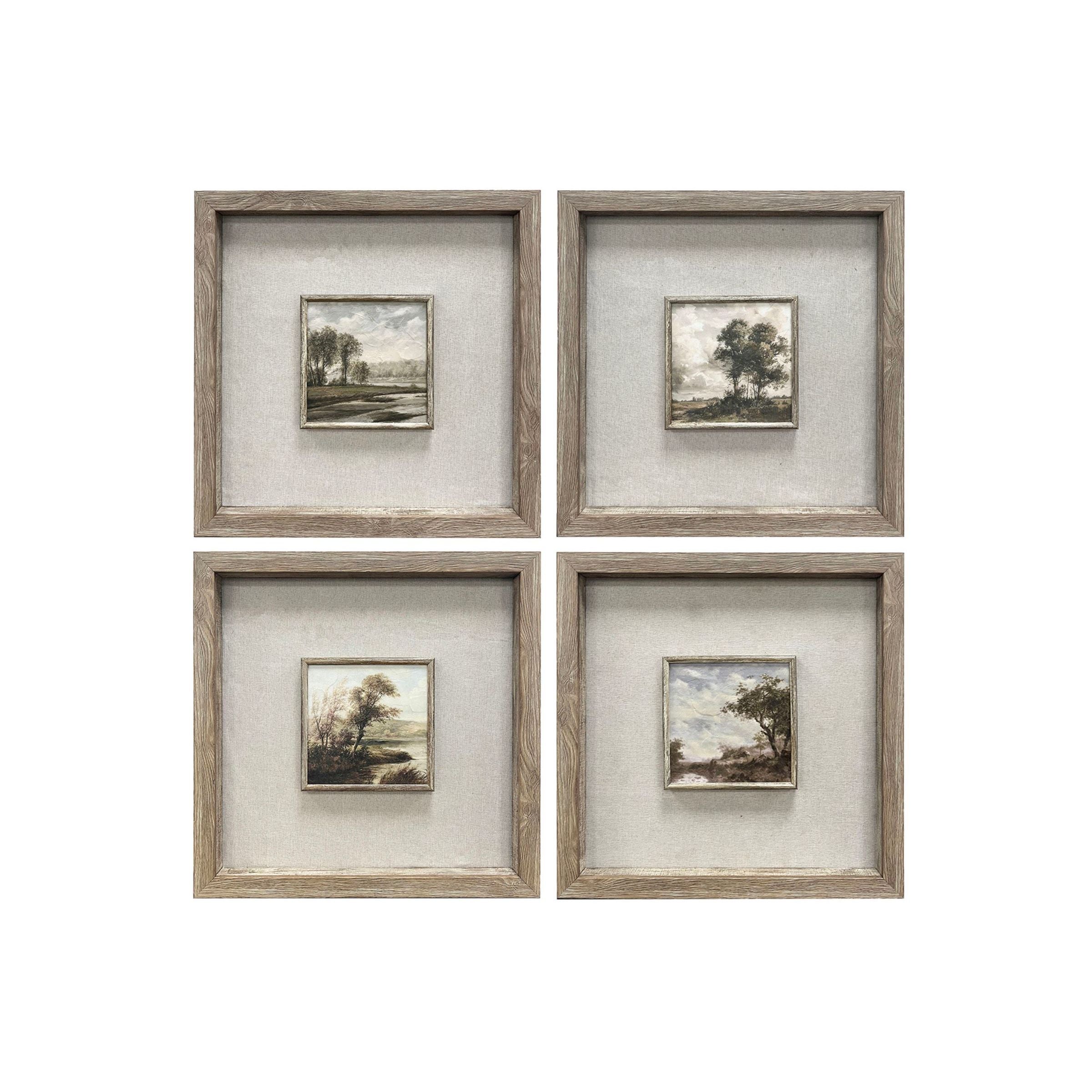 Set of 4 Landscape Shadowbox Hand Painted Art 14"W x 14"H