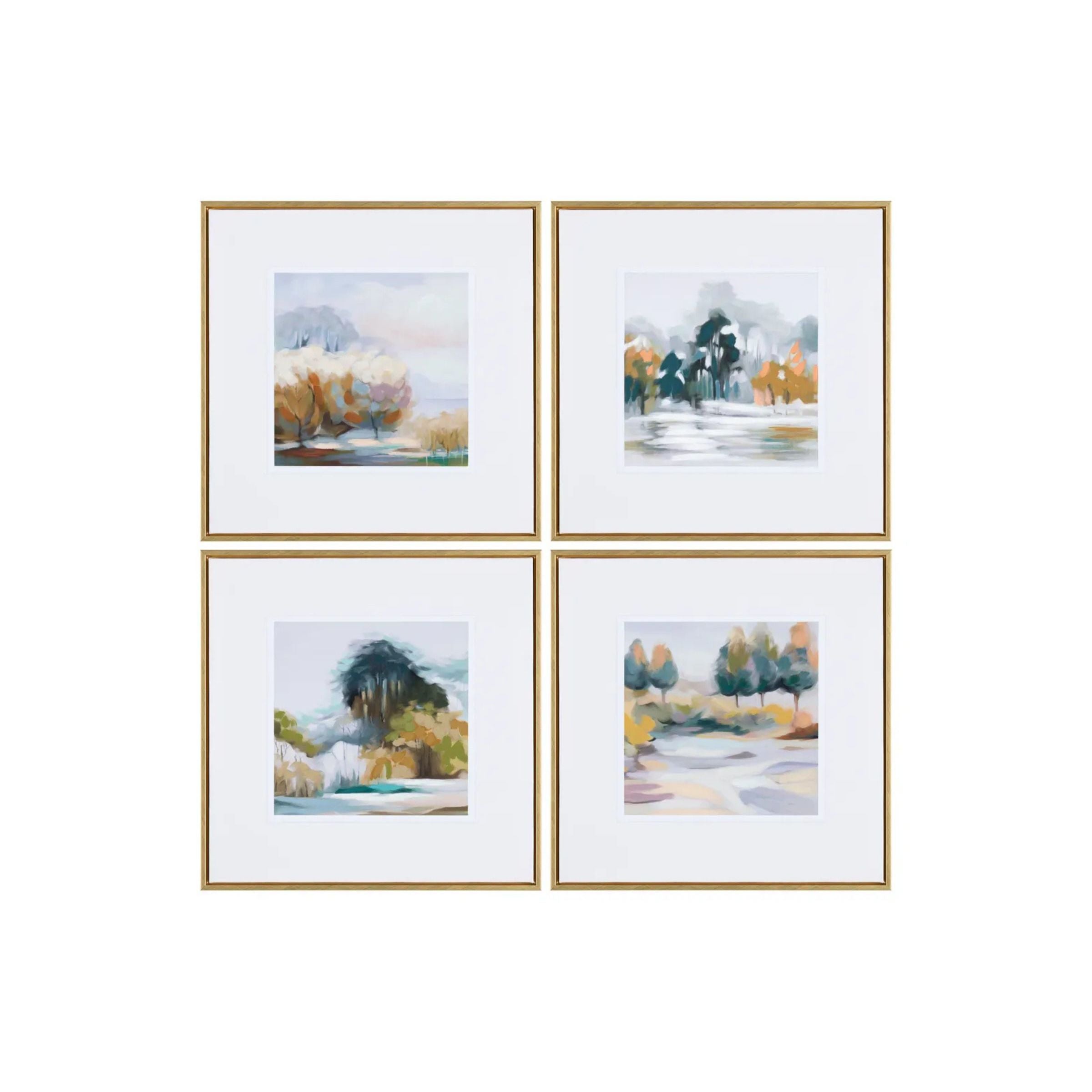 Set of 4 Landscapes Handfinished Framed Canvas 20"W x 20"H