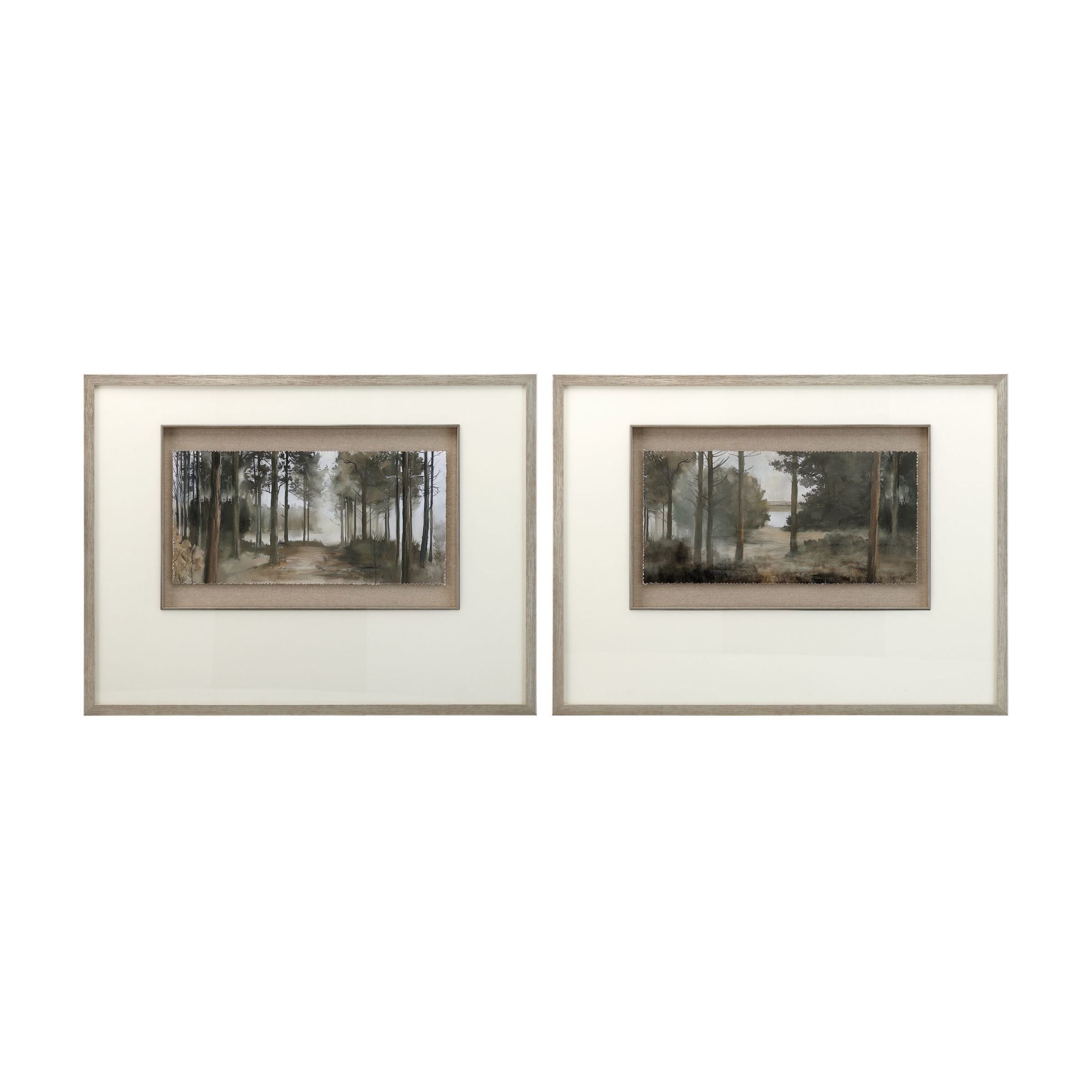 Set of 2 Forest Shadowbox Hand Painted Art 32"W x 24"H