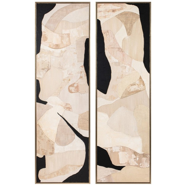 Set of 2 Cream and Black Abstract Hand Painted Wall Art 22"W x 70"H
