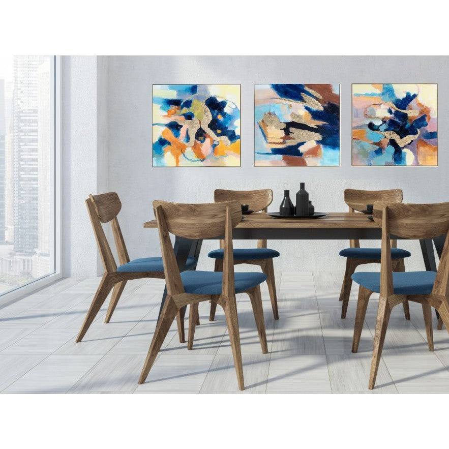Set of 3 Colorful Blue and Gold Framed Painting 30"W x 30"H