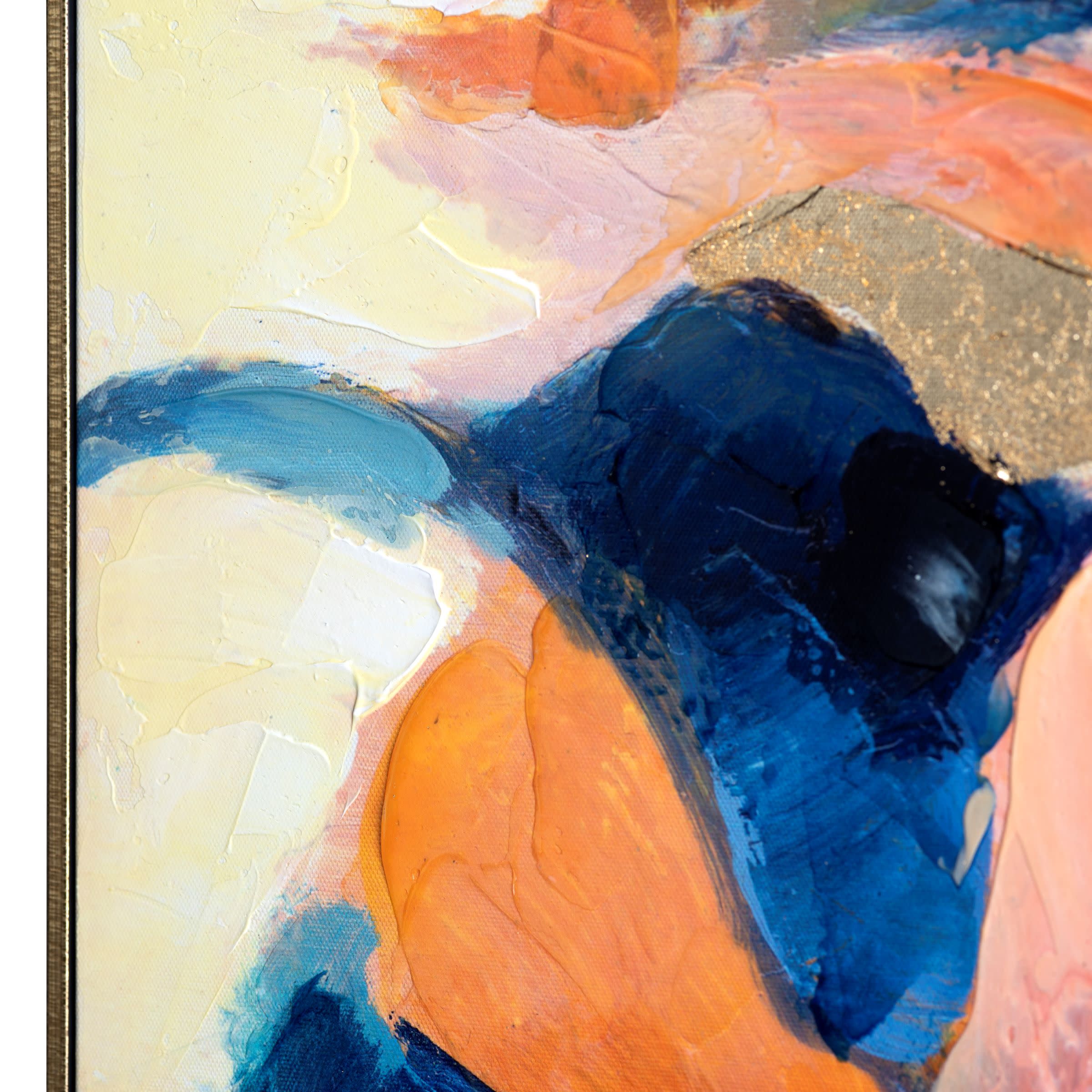 Set of 3 Colorful Blue and Gold Framed Painting 30"W x 30"H