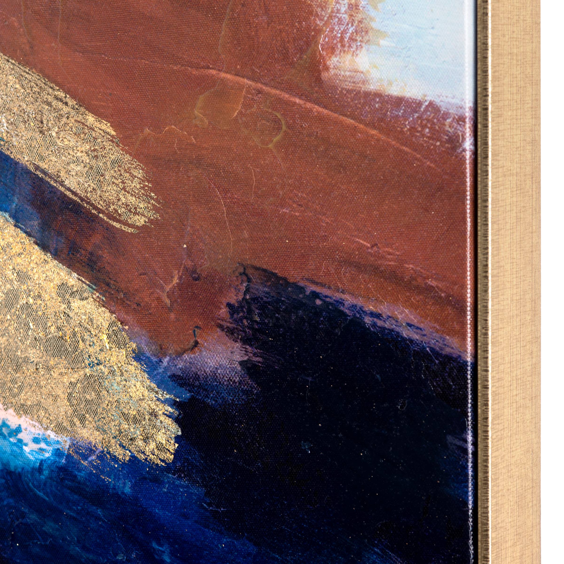 Set of 3 Colorful Blue and Gold Framed Painting 30"W x 30"H