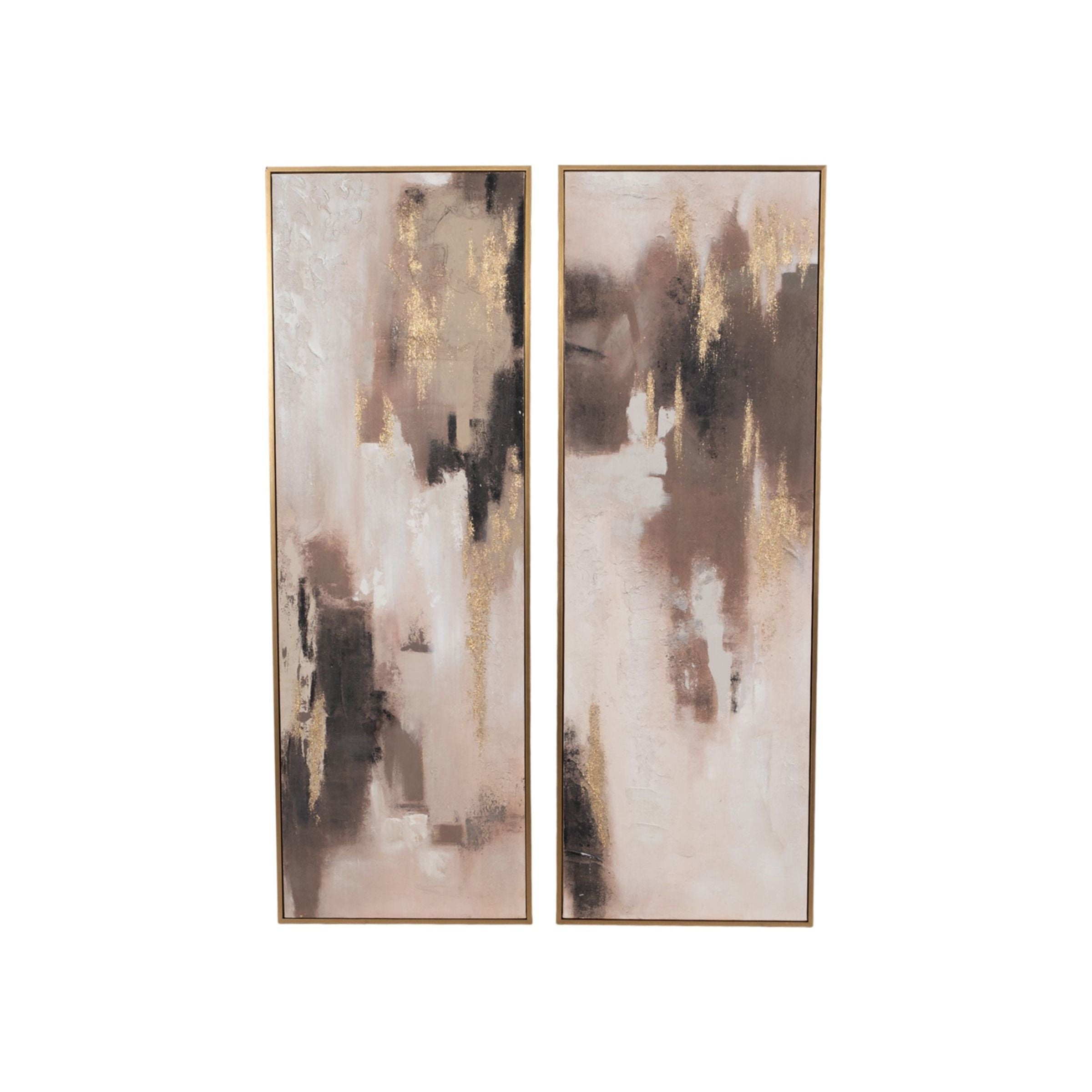 Set of 2 Black and Brown Abstract Hand Painted Wall Art 23"W x 70"H