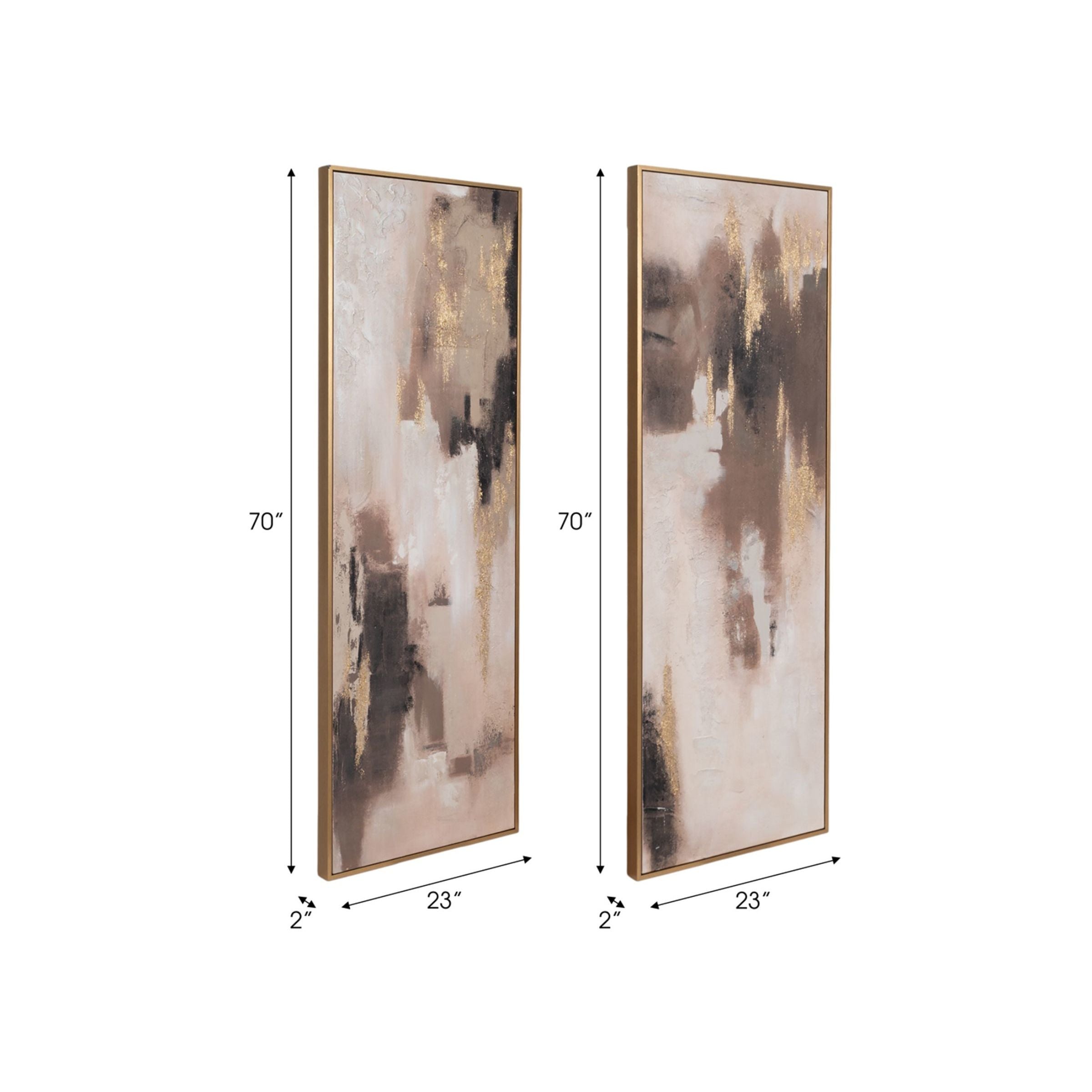 Set of 2 Black and Brown Abstract Hand Painted Wall Art 23"W x 70"H