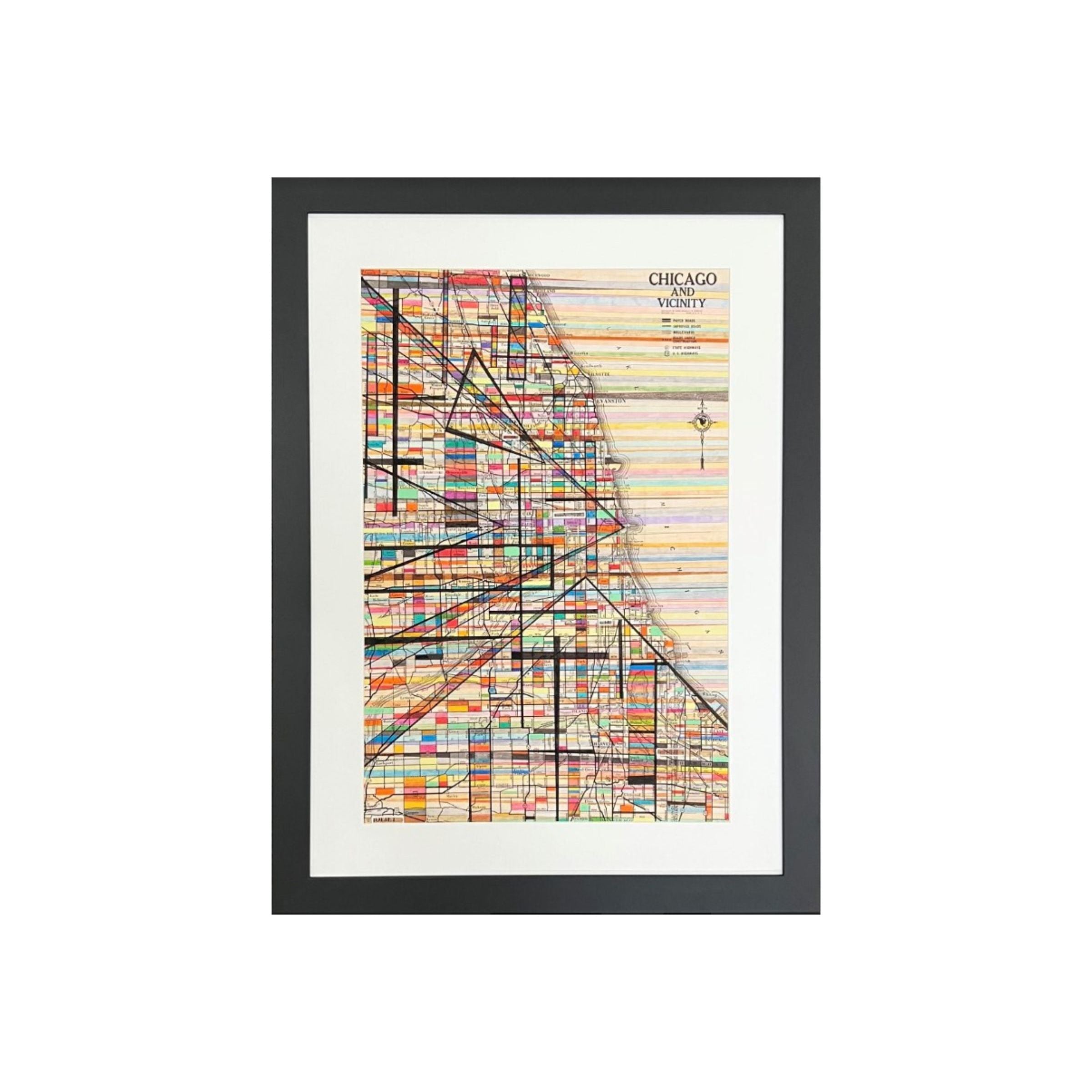 Modern Map Of Chicago Framed Art 30"W x 40"H