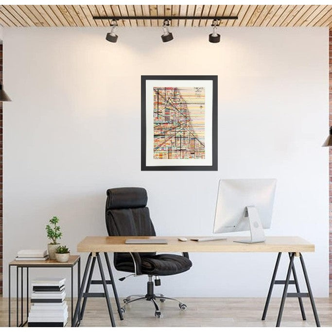 Modern Map Of Chicago Framed Art 30"W x 40"H