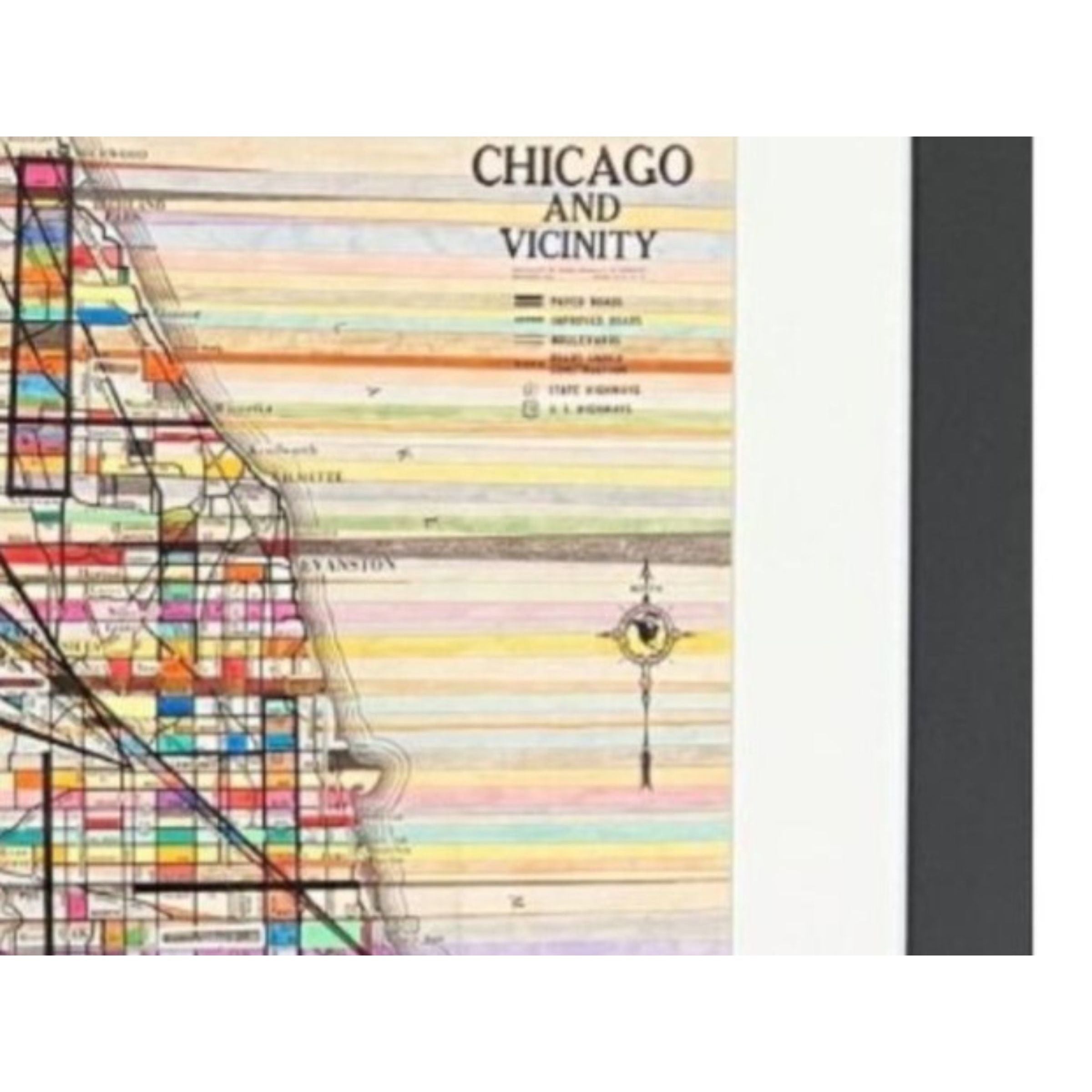 Modern Map Of Chicago Framed Art 30"W x 40"H