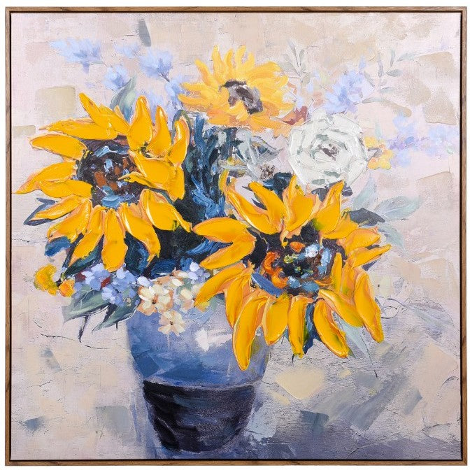 Yellow and Blue Sunflowers Wall Art 39"W x 39"H